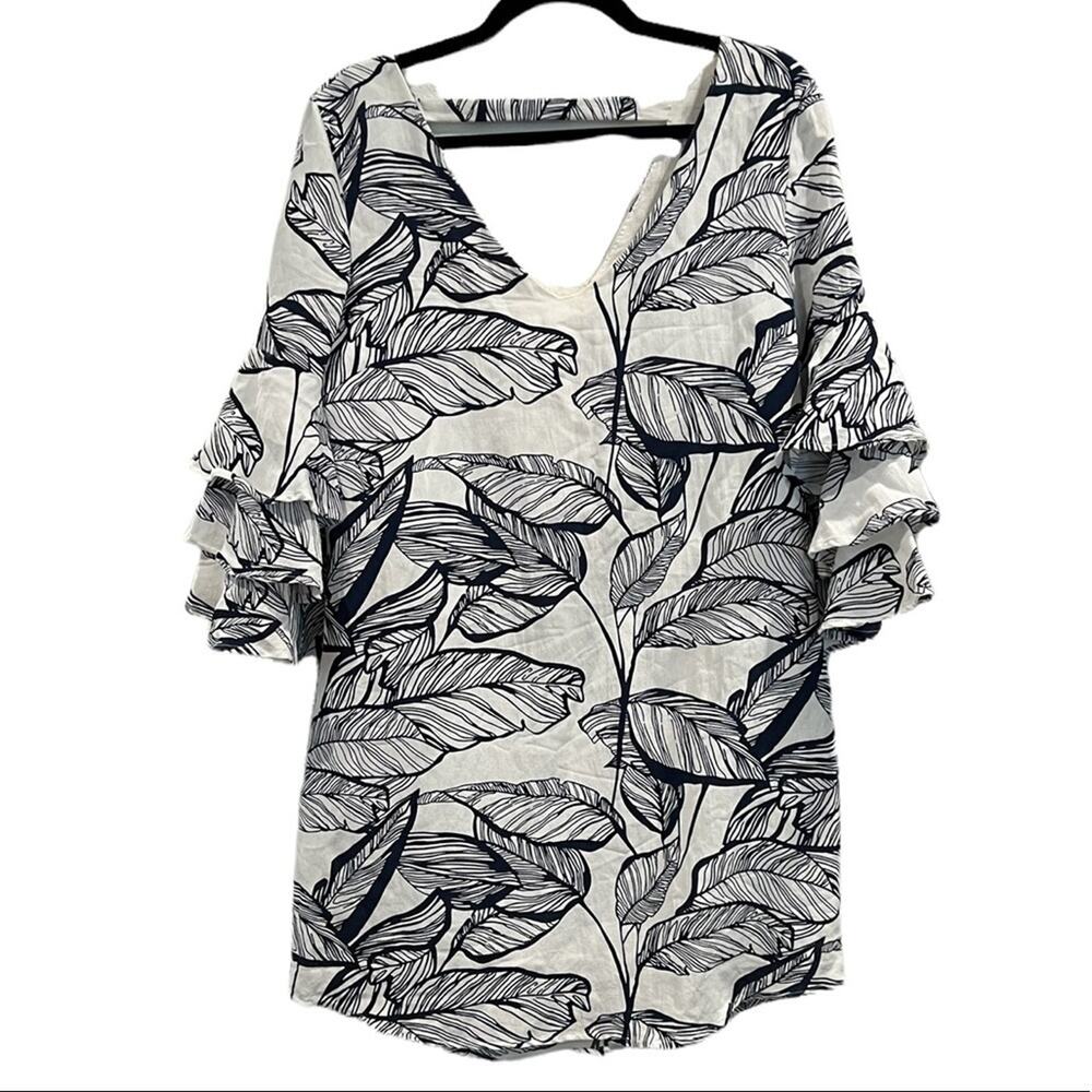 Linen Lux Mini Dress Women Small Coastal Grandma Ruffle Nautical Vacation Resort